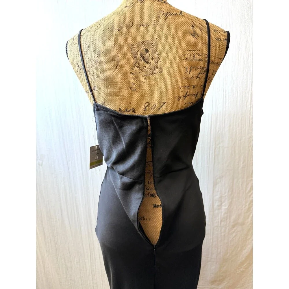 Taylor Black Formal Evening Dress Satin Open Back Maxi Gown Women's Size 4 NWT